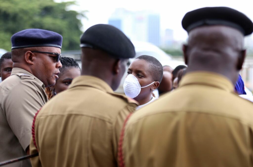 Police and protestors face each other at a protest in Kenya