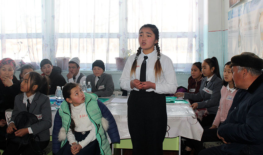 Students in Kyrgyzstan attending a seminar on child rights