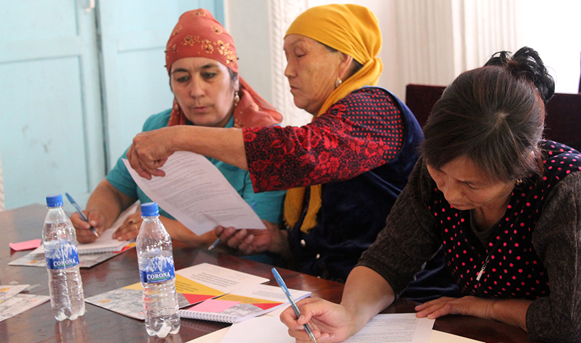 Participants taking part in a training to understand the Constitution of Kyrgyzstan